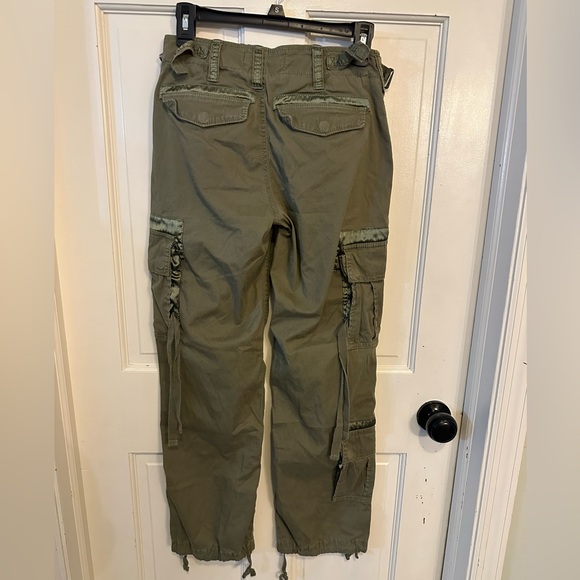 Abercrombie Fitch 2000’s Utility Cargo Pants Sz 24 Olive Green Drawstring Ankle - Picture 9 of 16
